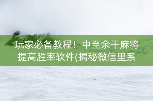 玩家必备教程！中至余干麻将提高胜率软件(揭秘微信里系统发好牌)