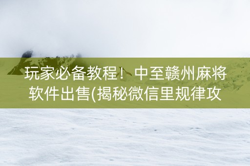 玩家必备教程！中至赣州麻将软件出售(揭秘微信里规律攻略)