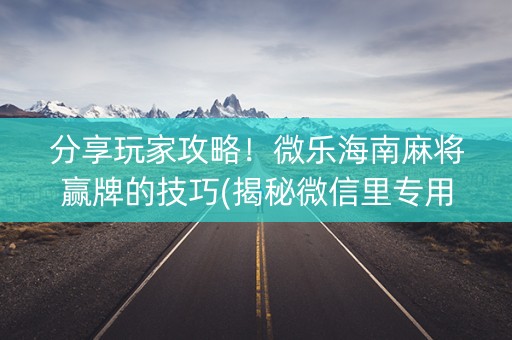 分享玩家攻略！微乐海南麻将赢牌的技巧(揭秘微信里专用神器下载)