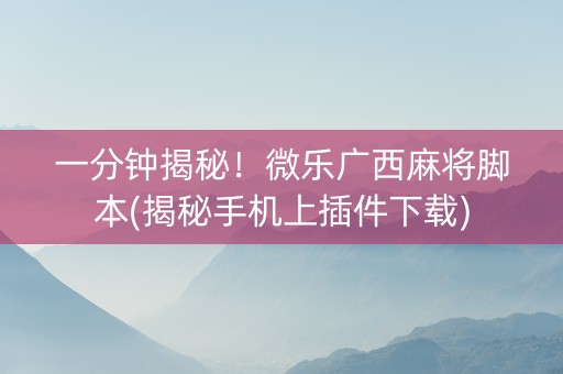 一分钟揭秘！微乐广西麻将脚本(揭秘手机上插件下载)