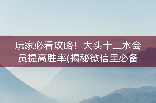 玩家必看攻略！大头十三水会员提高胜率(揭秘微信里必备神器)