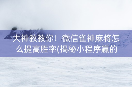 大神教教你！微信雀神麻将怎么提高胜率(揭秘小程序赢的秘诀)