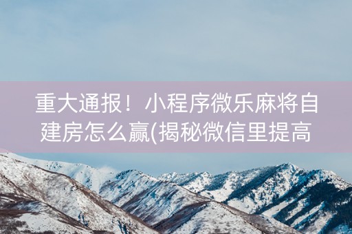 重大通报！小程序微乐麻将自建房怎么赢(揭秘微信里提高胜率)