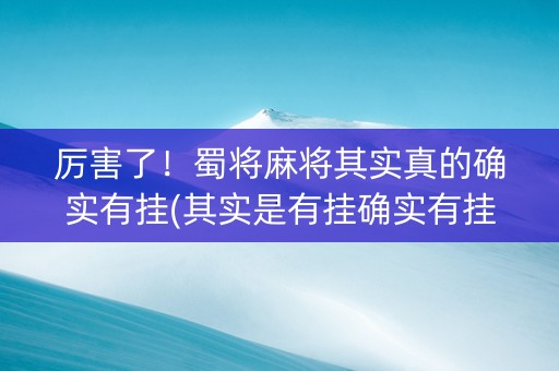 厉害了！蜀将麻将其实真的确实有挂(其实是有挂确实有挂)