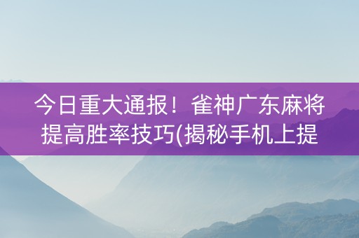 今日重大通报！雀神广东麻将提高胜率技巧(揭秘手机上提高胜率)
