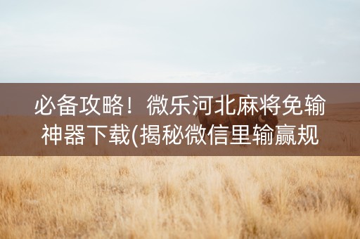 必备攻略！微乐河北麻将免输神器下载(揭秘微信里输赢规律)