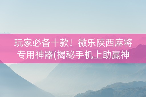 玩家必备十款！微乐陕西麻将专用神器(揭秘手机上助赢神器购买)