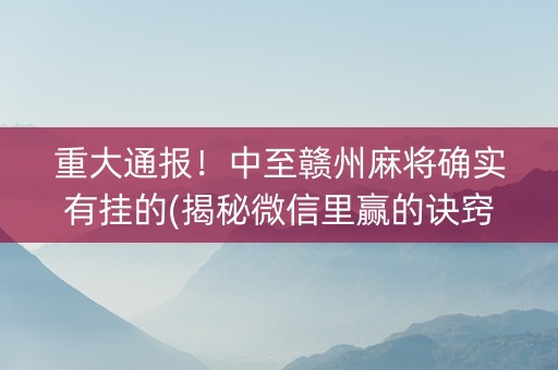 重大通报！中至赣州麻将确实有挂的(揭秘微信里赢的诀窍)