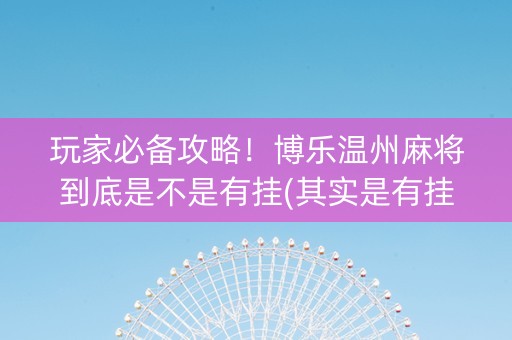 玩家必备攻略！博乐温州麻将到底是不是有挂(其实是有挂的)