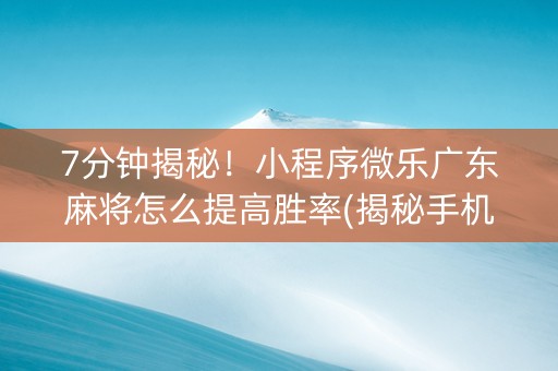 7分钟揭秘！小程序微乐广东麻将怎么提高胜率(揭秘手机上胡牌神器)