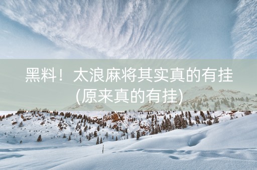 黑料！太浪麻将其实真的有挂(原来真的有挂)