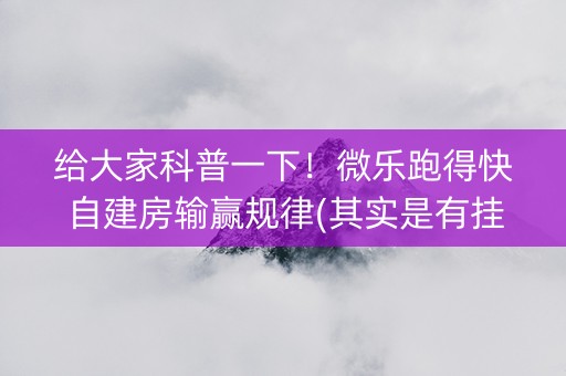 给大家科普一下！微乐跑得快自建房输赢规律(其实是有挂确实有挂)
