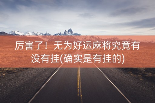 厉害了！无为好运麻将究竟有没有挂(确实是有挂的)