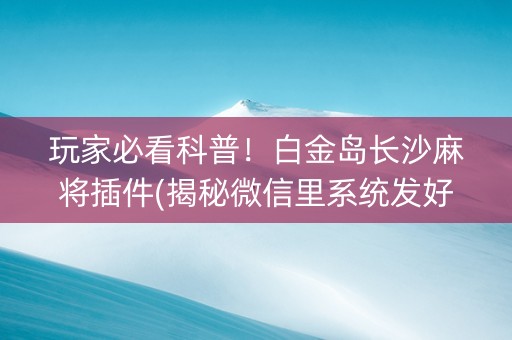 玩家必看科普！白金岛长沙麻将插件(揭秘微信里系统发好牌)