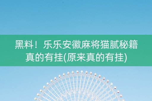 黑料！乐乐安徽麻将猫腻秘籍真的有挂(原来真的有挂)