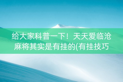 给大家科普一下！天天爱临沧麻将其实是有挂的(有挂技巧辅助器)