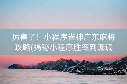 厉害了！小程序雀神广东麻将攻略(揭秘小程序胜率到哪调)