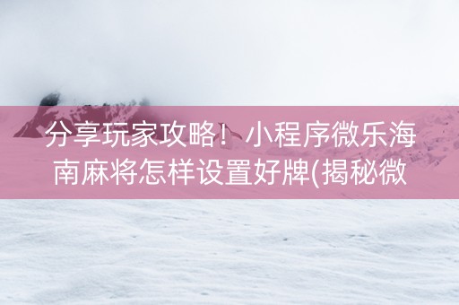 分享玩家攻略！小程序微乐海南麻将怎样设置好牌(揭秘微信里提高赢的概率)