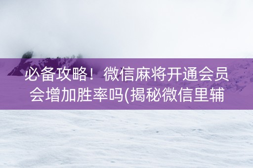 必备攻略！微信麻将开通会员会增加胜率吗(揭秘微信里辅牌器)