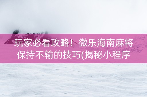 玩家必看攻略！微乐海南麻将保持不输的技巧(揭秘小程序提高胜率)