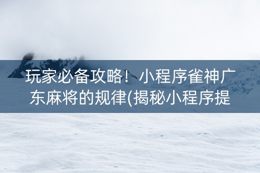 玩家必备攻略！小程序雀神广东麻将的规律(揭秘小程序提高赢的概率)