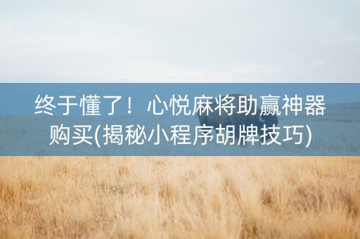 终于懂了！心悦麻将助赢神器购买(揭秘小程序胡牌技巧)