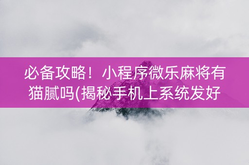 必备攻略！小程序微乐麻将有猫腻吗(揭秘手机上系统发好牌)