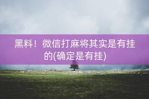 黑料！微信打麻将其实是有挂的(确定是有挂)