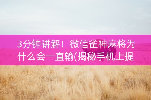 3分钟讲解！微信雀神麻将为什么会一直输(揭秘手机上提高胜率)