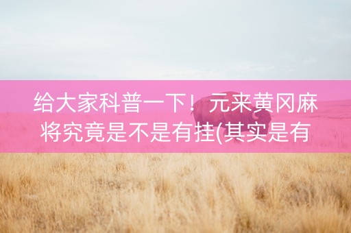 给大家科普一下！元来黄冈麻将究竟是不是有挂(其实是有挂确实有挂)