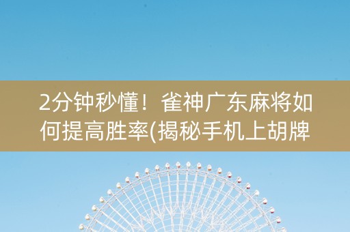 2分钟秒懂！雀神广东麻将如何提高胜率(揭秘手机上胡牌神器)
