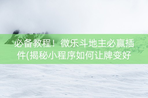 必备教程！微乐斗地主必赢插件(揭秘小程序如何让牌变好)
