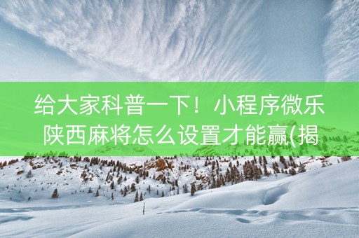 给大家科普一下！小程序微乐陕西麻将怎么设置才能赢(揭秘小程序赢牌技巧)