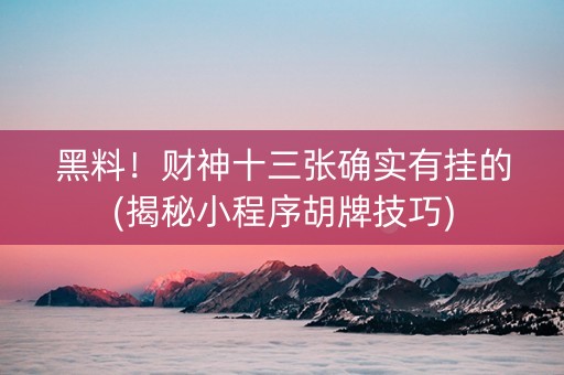 黑料！财神十三张确实有挂的(揭秘小程序胡牌技巧)
