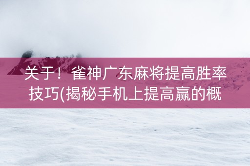 关于！雀神广东麻将提高胜率技巧(揭秘手机上提高赢的概率)