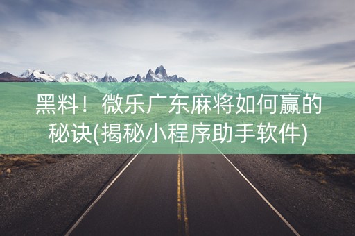 黑料！微乐广东麻将如何赢的秘诀(揭秘小程序助手软件)
