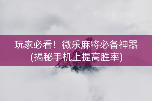 玩家必看！微乐麻将必备神器(揭秘手机上提高胜率)
