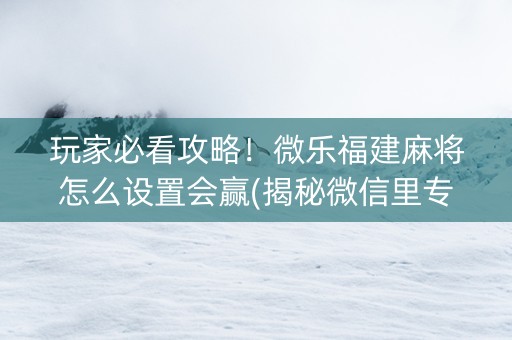 玩家必看攻略！微乐福建麻将怎么设置会赢(揭秘微信里专用神器)