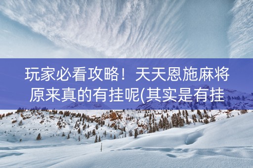 玩家必看攻略！天天恩施麻将原来真的有挂呢(其实是有挂确实有挂)