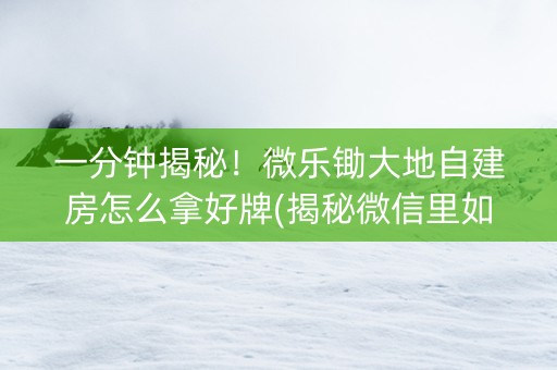 一分钟揭秘！微乐锄大地自建房怎么拿好牌(揭秘微信里如何让牌变好)