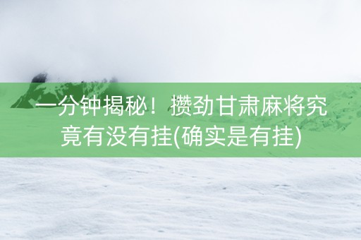 一分钟揭秘！攒劲甘肃麻将究竟有没有挂(确实是有挂)