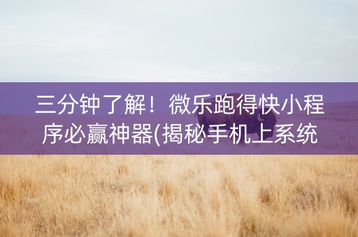 三分钟了解！微乐跑得快小程序必赢神器(揭秘手机上系统发好牌)