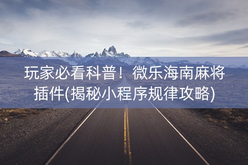 玩家必看科普！微乐海南麻将插件(揭秘小程序规律攻略)