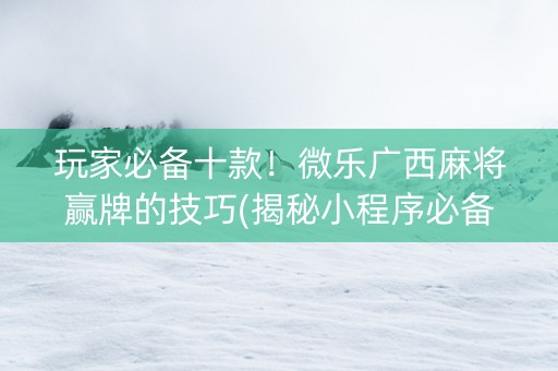 玩家必备十款！微乐广西麻将赢牌的技巧(揭秘小程序必备神器)