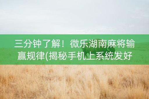三分钟了解！微乐湖南麻将输赢规律(揭秘手机上系统发好牌)