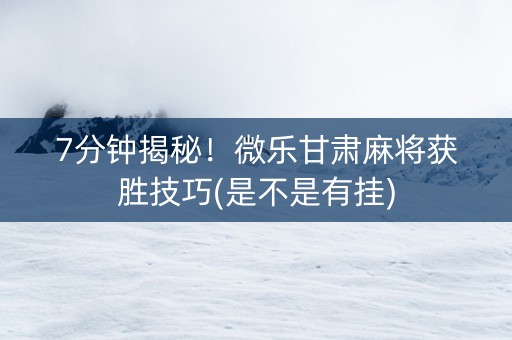 7分钟揭秘！微乐甘肃麻将获胜技巧(是不是有挂)