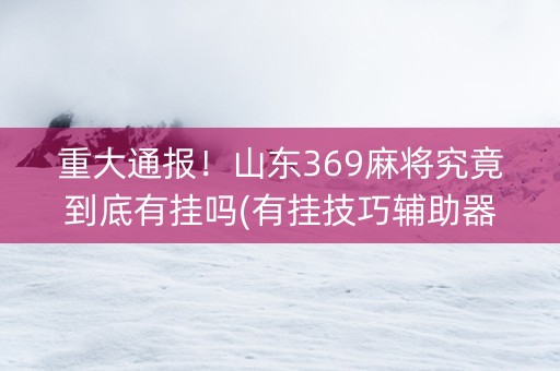 重大通报！山东369麻将究竟到底有挂吗(有挂技巧辅助器)