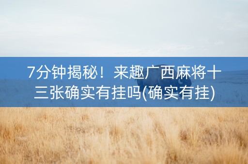 7分钟揭秘！来趣广西麻将十三张确实有挂吗(确实有挂)