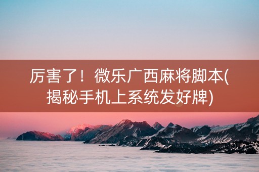 厉害了！微乐广西麻将脚本(揭秘手机上系统发好牌)