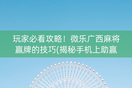 玩家必看攻略！微乐广西麻将赢牌的技巧(揭秘手机上助赢神器购买)